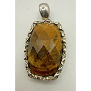 QVC Whitney Kelly Sterling Silver 925 Tigers Eye Pendant 2" Faceted Stone